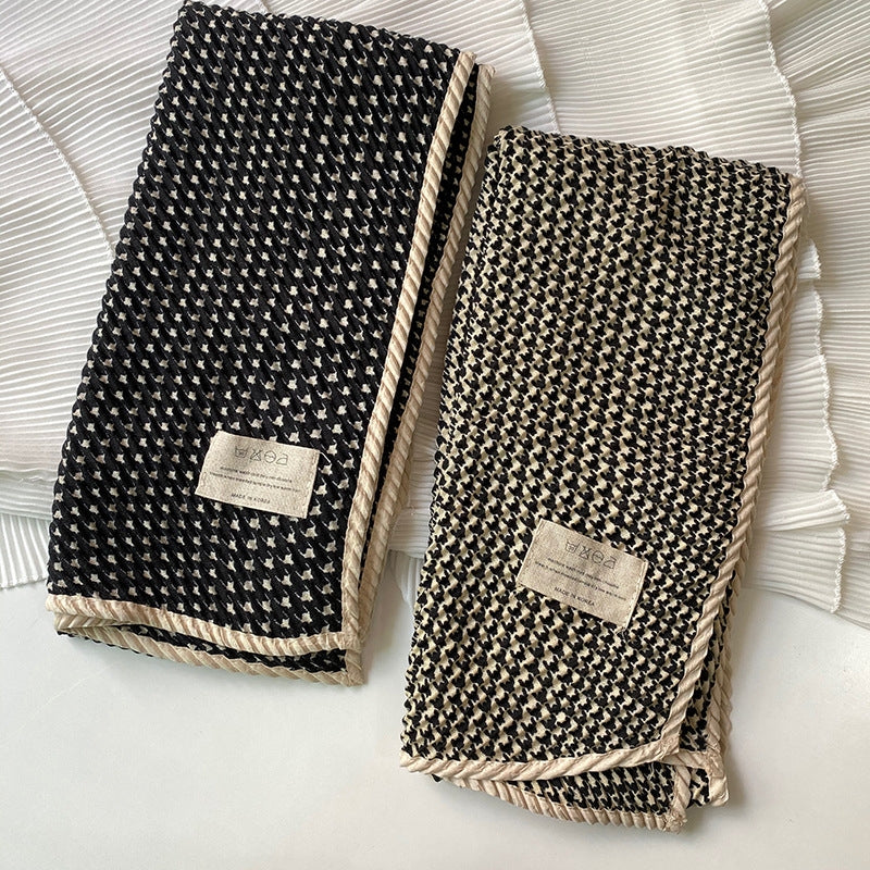 Women's Vintage Plaid Cotton Linen Houndstooth Scarf Shawl