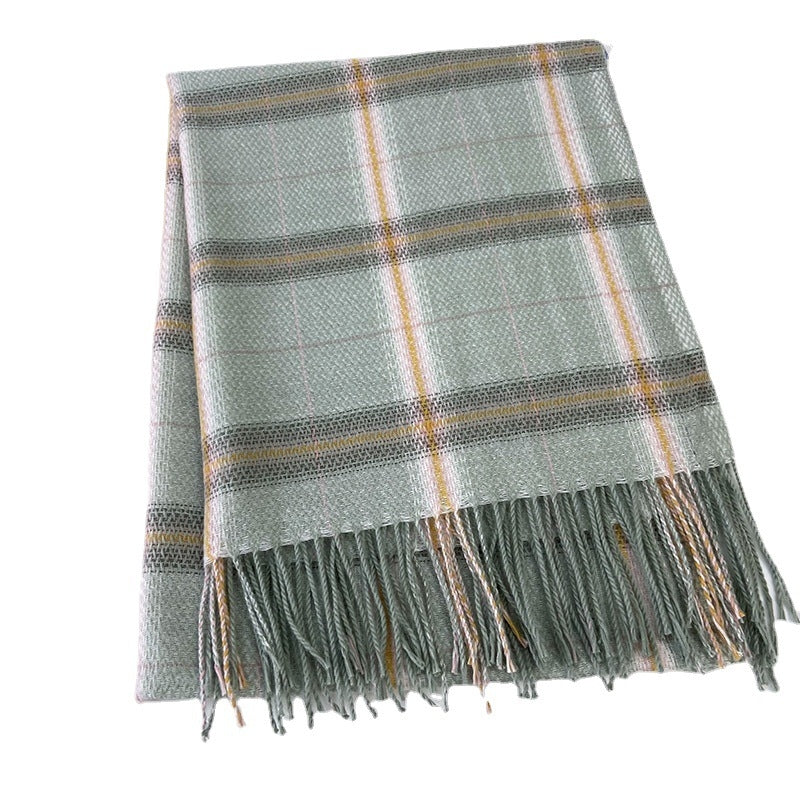 Women's Vintage Plaid Imitation Cashmere Scarf with Tassels