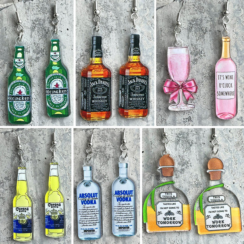 Artistic Acrylic Wine Bottle Drop Earrings for Weddings and Parties