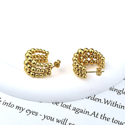 1 Pair Minimalist C Shape Stainless Steel Beaded Hoop Earrings