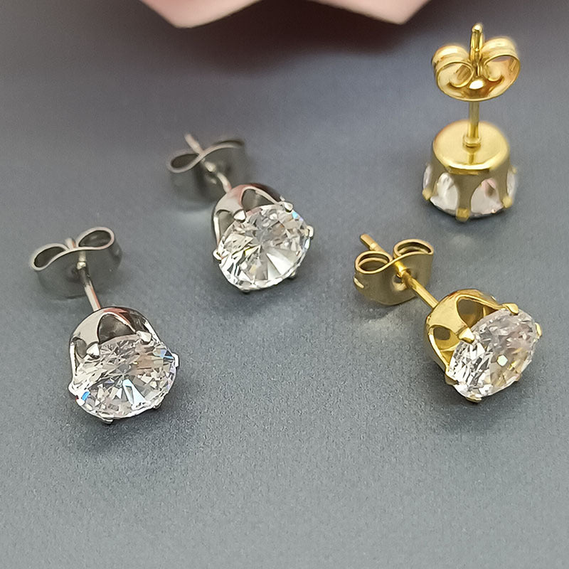 1 Pair Geometric Zircon Titanium Steel Stud Earrings