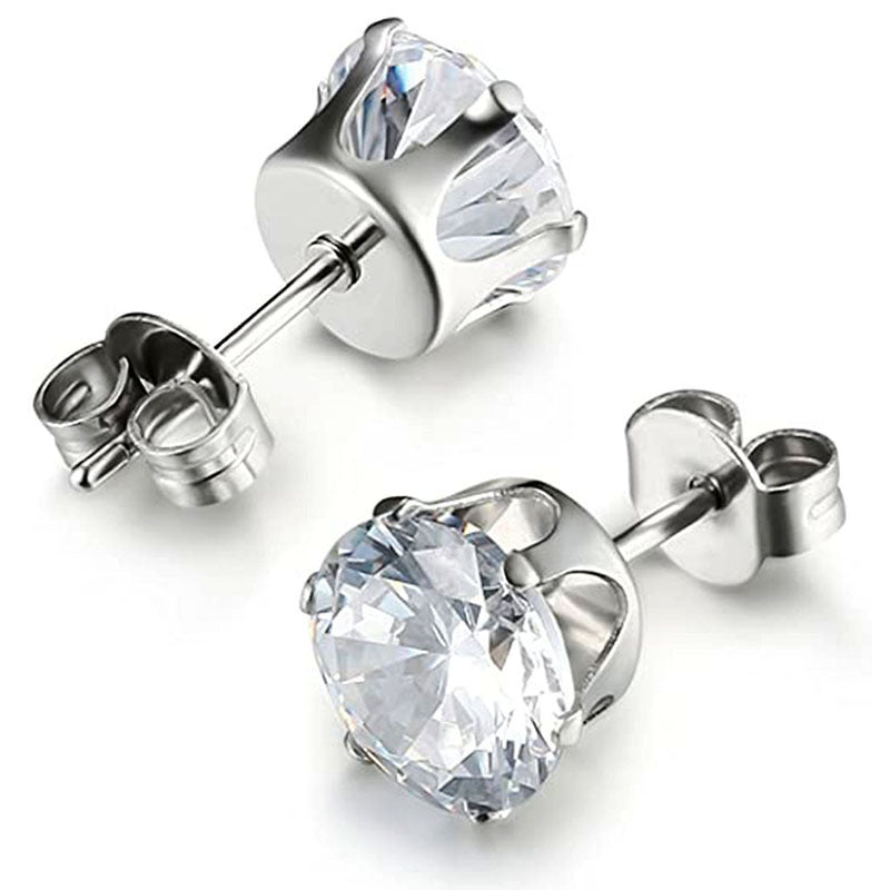 1 Pair Geometric Zircon Titanium Steel Stud Earrings