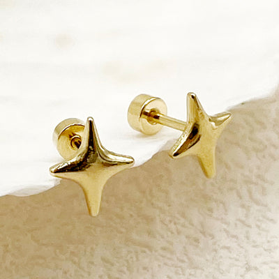 1 Pair Minimalist Star Moon Heart Shape 14k Gold Plated Stainless Steel Stud Earrings