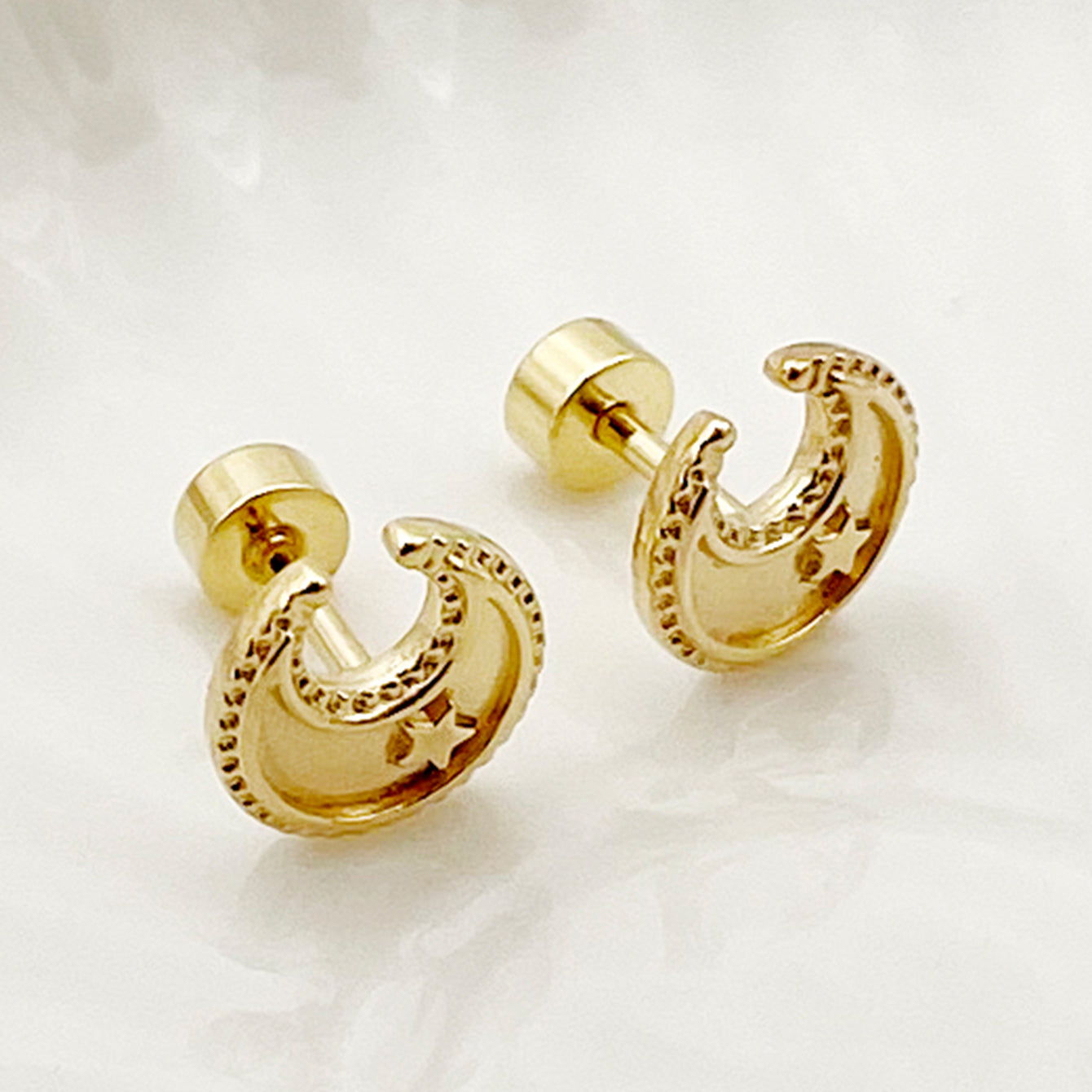 1 Pair Minimalist Star Moon Heart Shape 14k Gold Plated Stainless Steel Stud Earrings