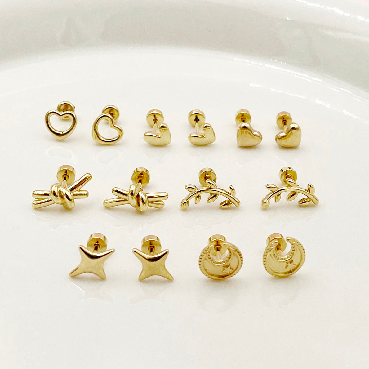 1 Pair Minimalist Star Moon Heart Shape 14k Gold Plated Stainless Steel Stud Earrings
