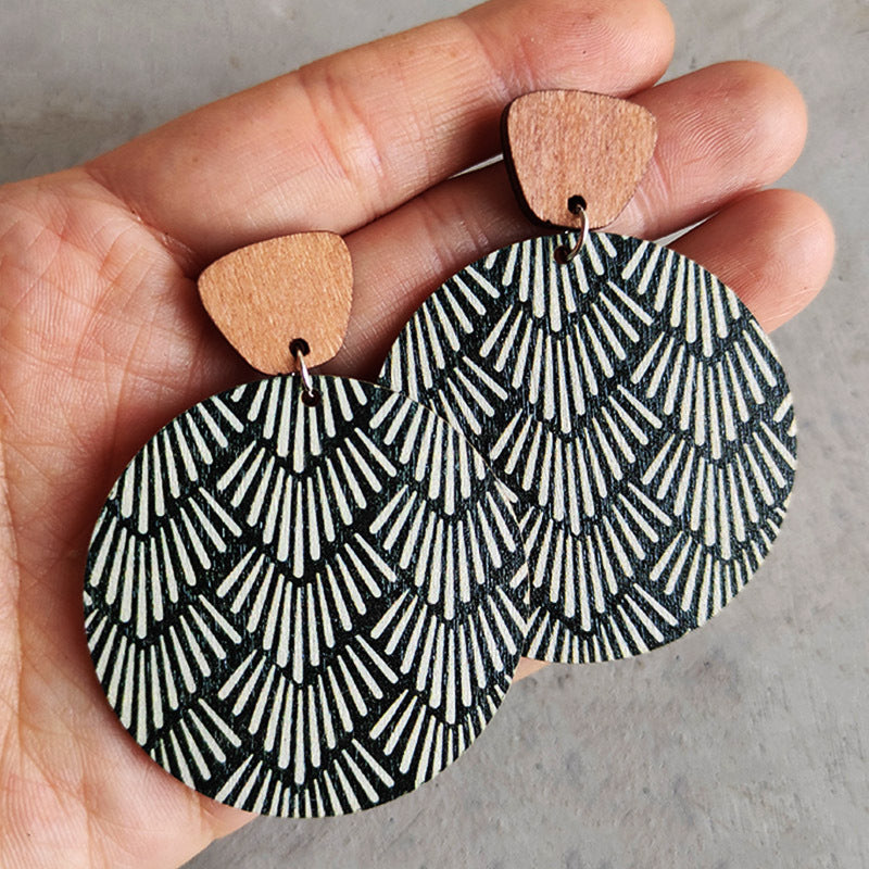 Bohemian Floral Wood Drop Earrings for Women