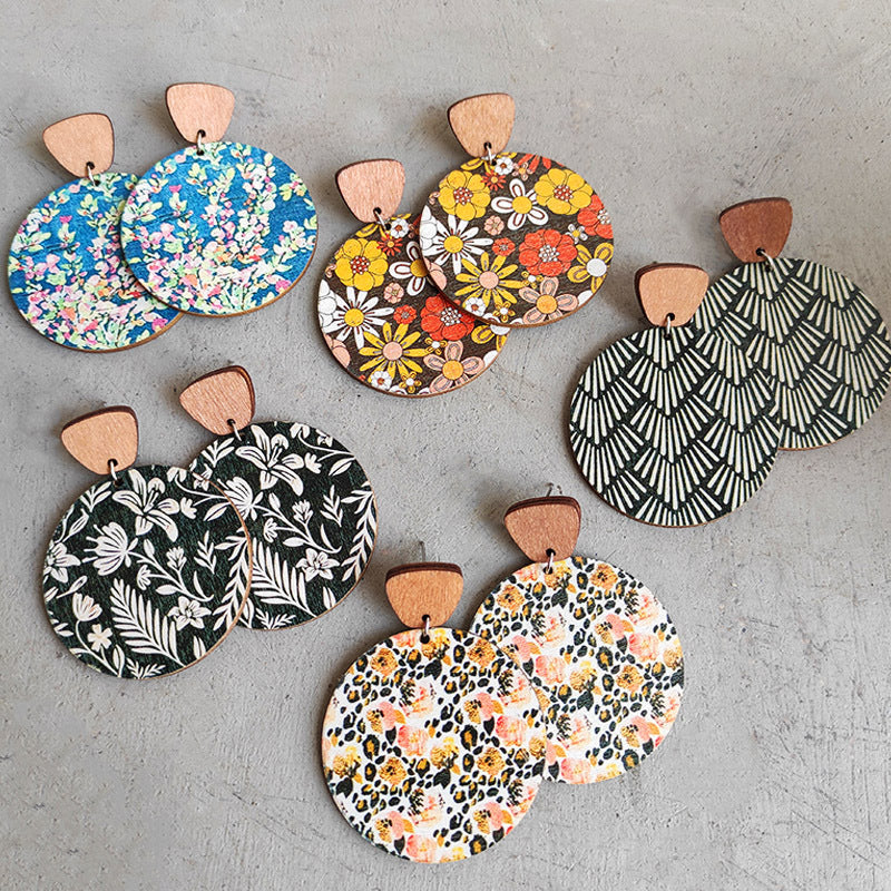 Bohemian Floral Wood Drop Earrings for Women