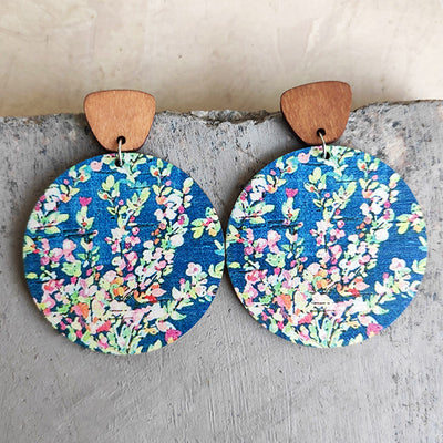 Bohemian Floral Wood Drop Earrings for Women