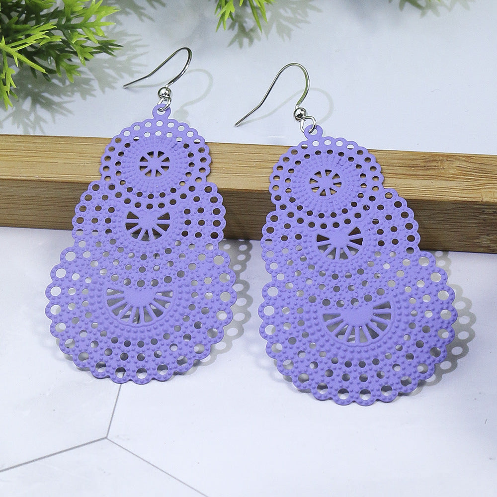Bohemian Gourd Geometric Hollow Out Colorful Drop Earrings for Women