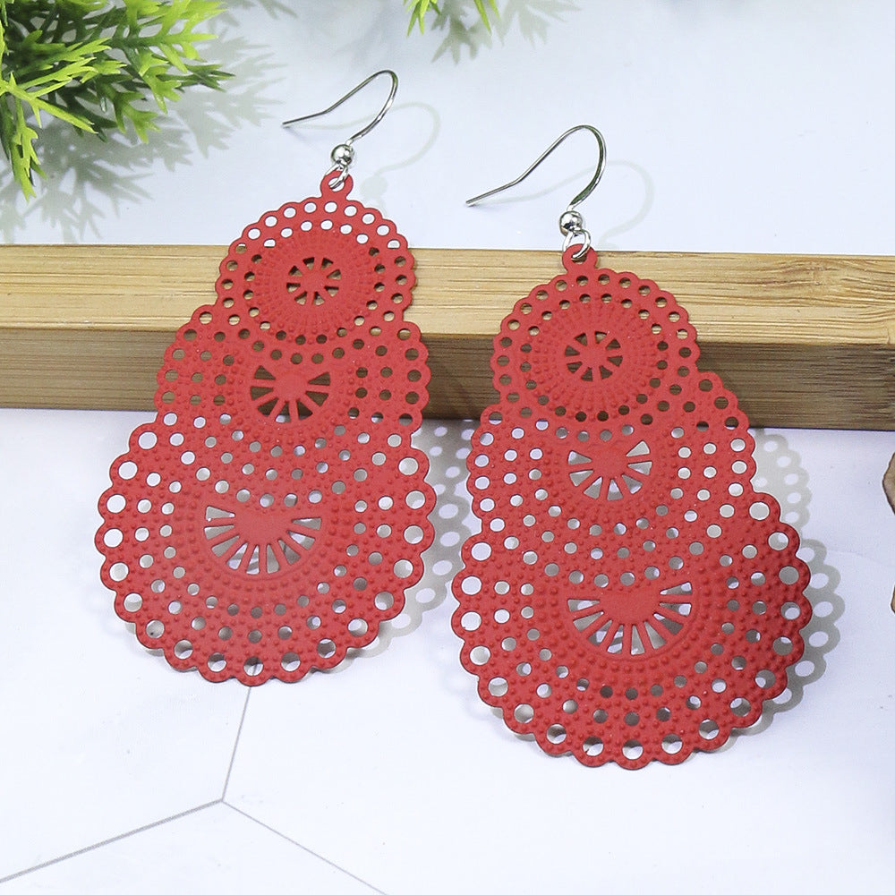 Bohemian Gourd Geometric Hollow Out Colorful Drop Earrings for Women