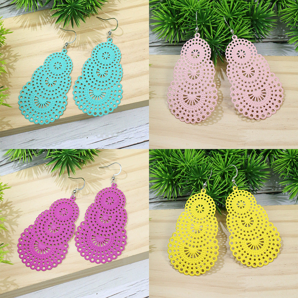 Bohemian Gourd Geometric Hollow Out Colorful Drop Earrings for Women