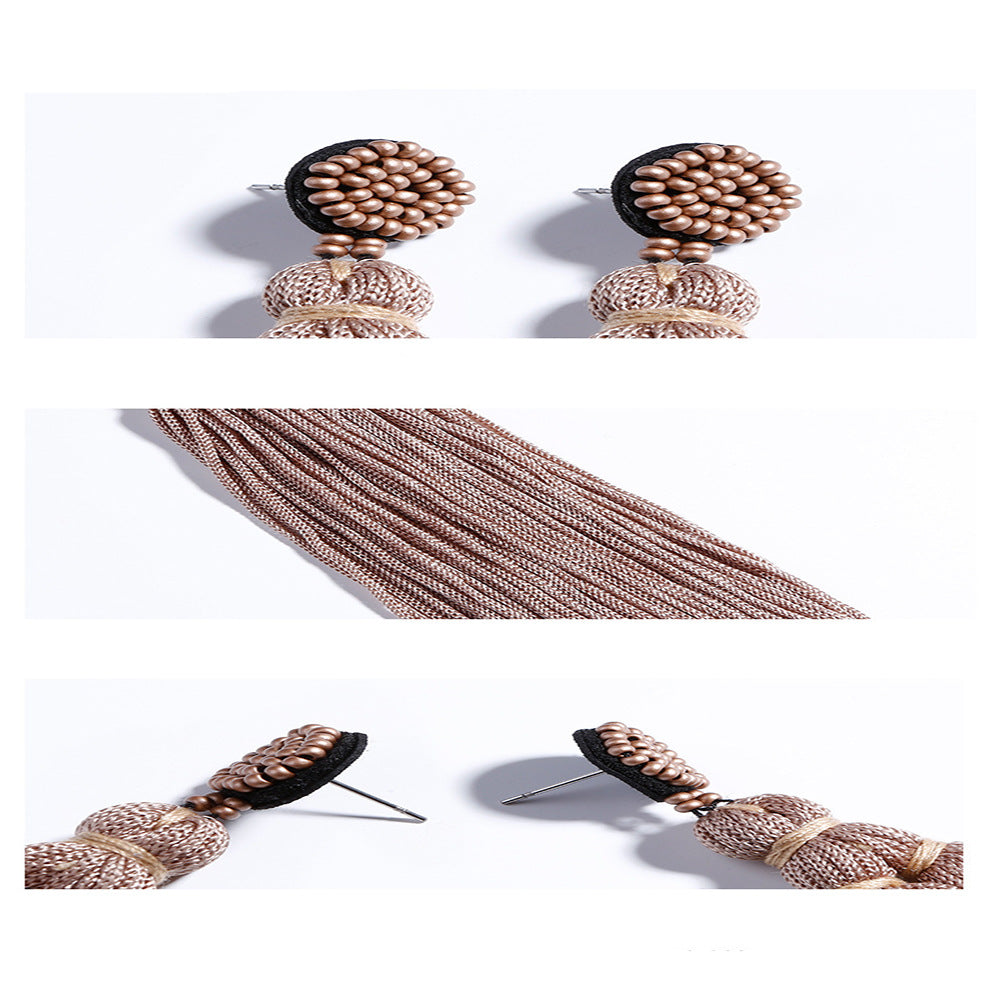Bohemian Tassel Beaded Polyester Braid Handmade Drop Earrings for Women