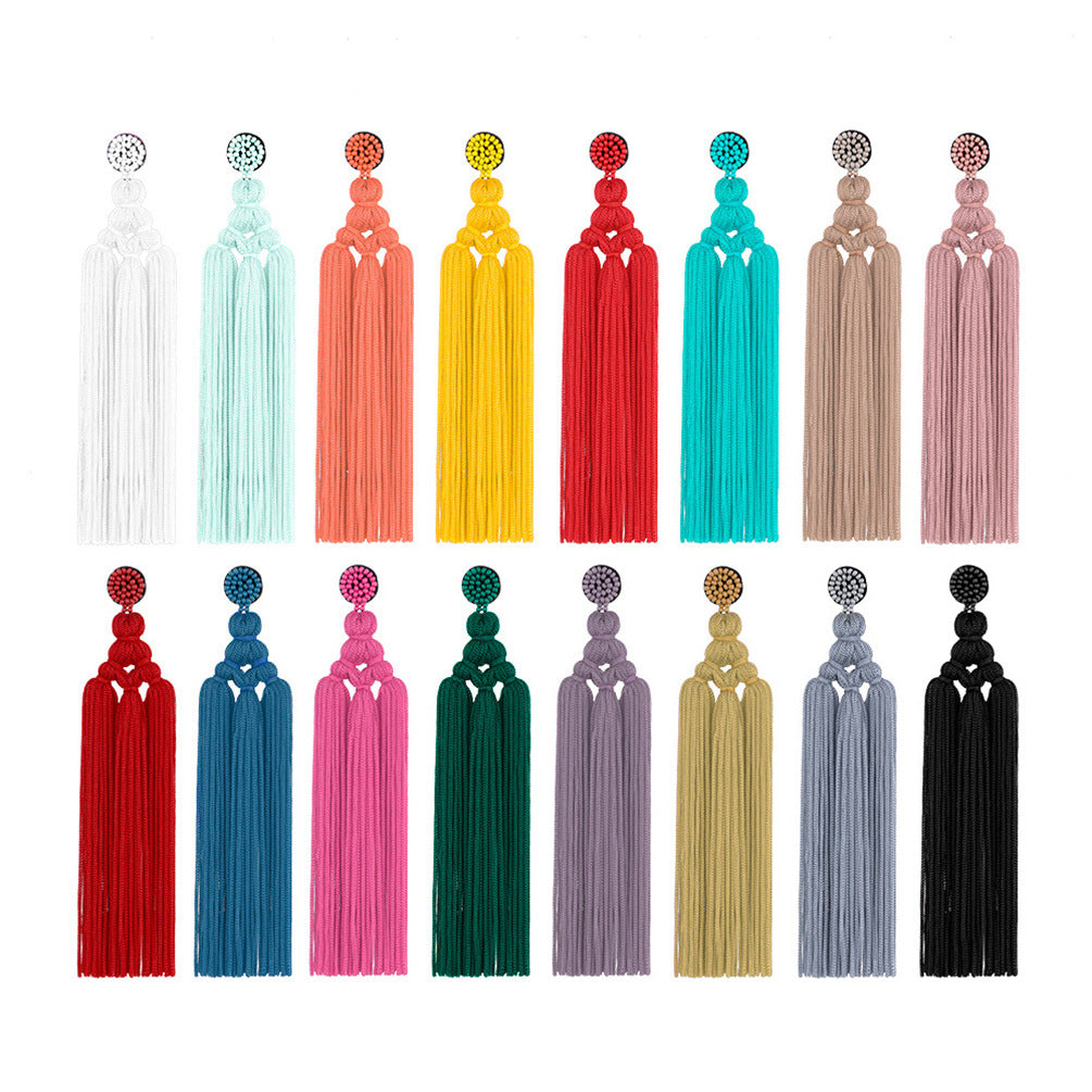 Bohemian Tassel Beaded Polyester Braid Handmade Drop Earrings for Women