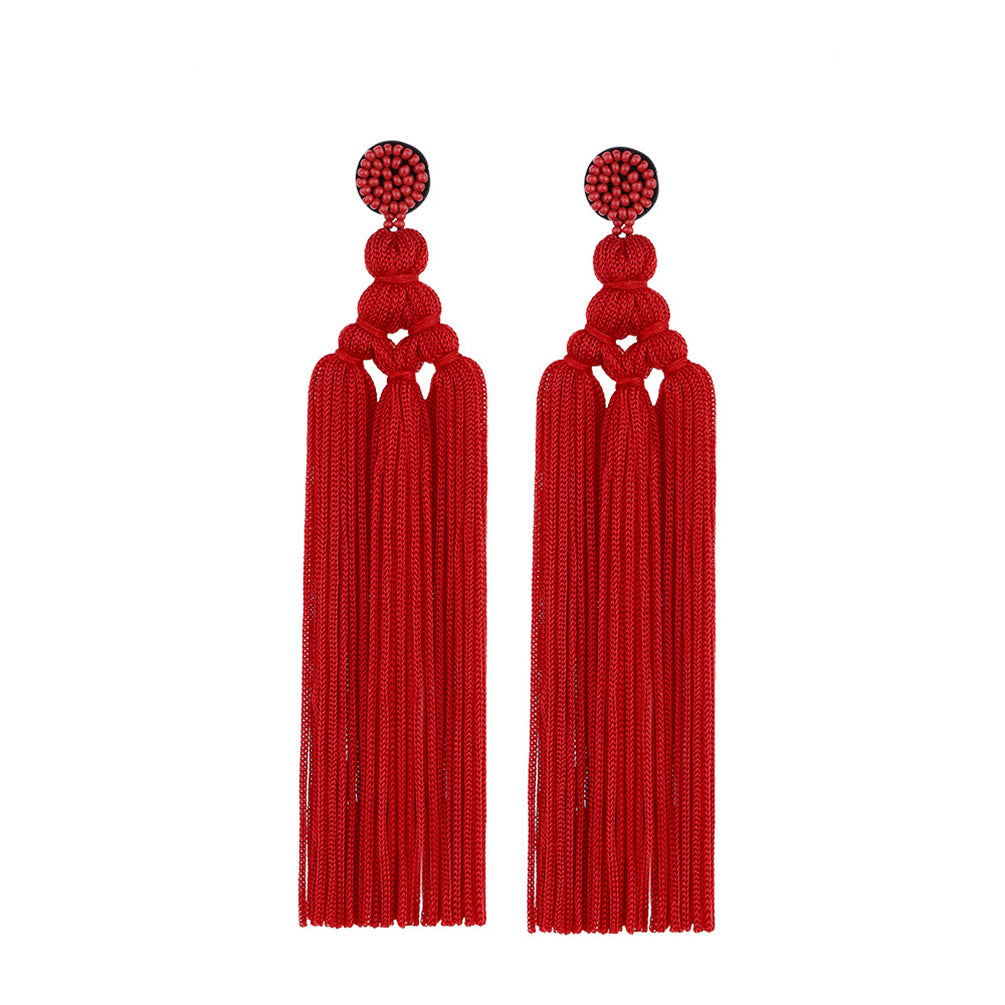 Bohemian Tassel Beaded Polyester Braid Handmade Drop Earrings for Women