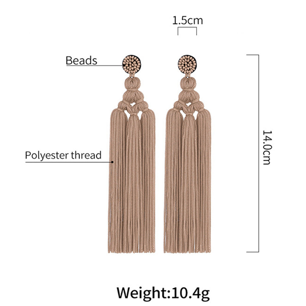 Bohemian Tassel Beaded Polyester Braid Handmade Drop Earrings for Women