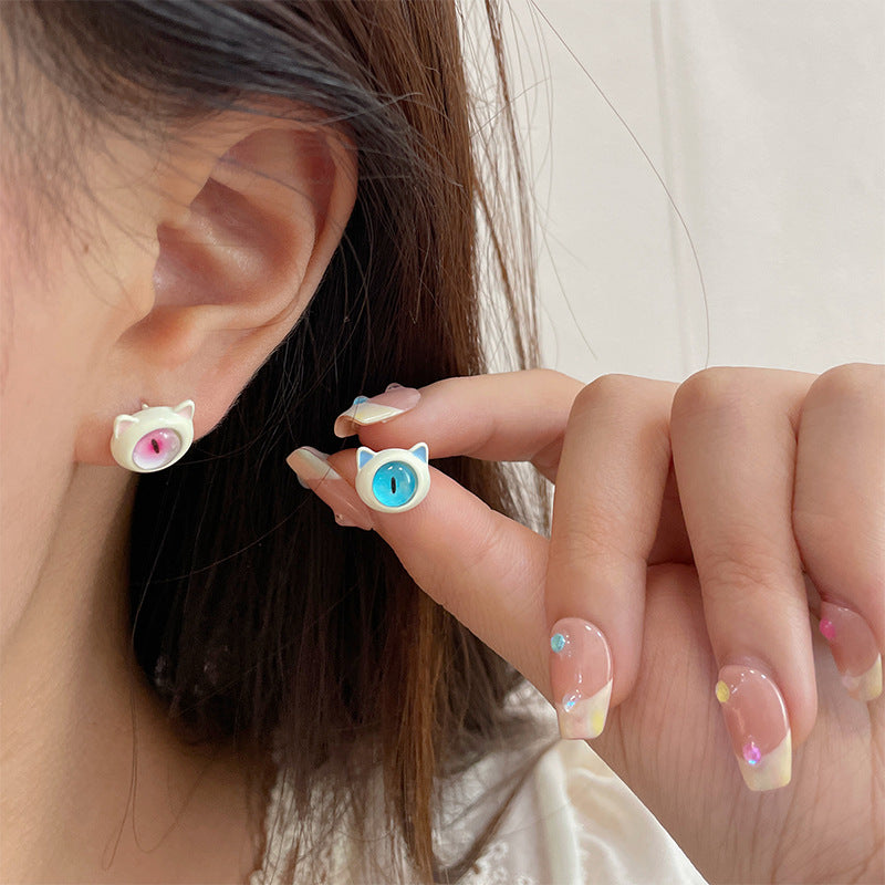 Cartoon Animal Eye Alloy Opal Stud Earrings and Halloween Demon Nail Art Decorations