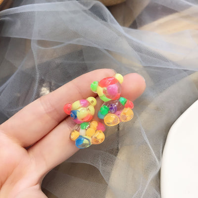 Cartoon Bear Resin Stud Earrings for Women