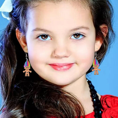 Cartoon Character Heart Shape Acrylic Drop Earrings for Kids