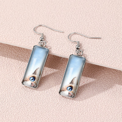 Cartoon Cat Alloy Glass Drop Earrings for Women