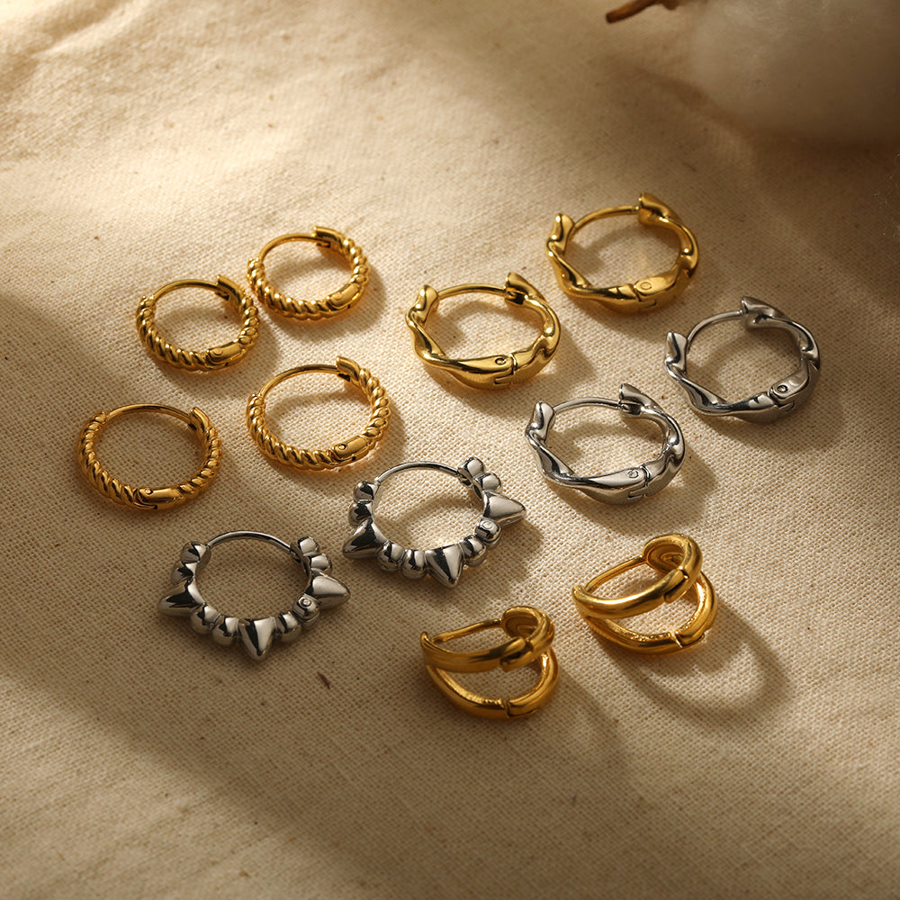 1 Pair Minimalist Twist 18K Gold Plated Stainless Steel Hoop Earrings