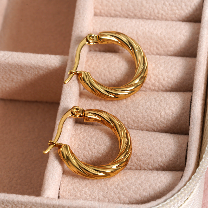 1 Pair Minimalist Twist 18K Gold Plated Stainless Steel Hoop Earrings