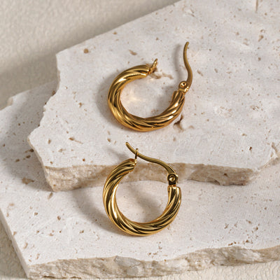 1 Pair Minimalist Twist 18K Gold Plated Stainless Steel Hoop Earrings