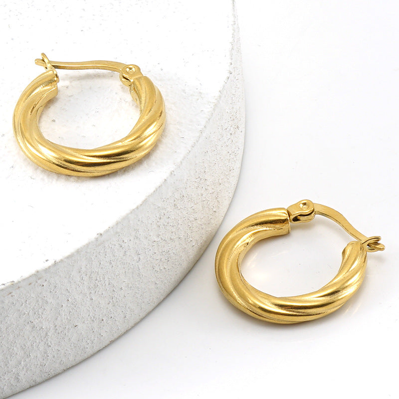 1 Pair Minimalist Twist 18K Gold Plated Stainless Steel Hoop Earrings