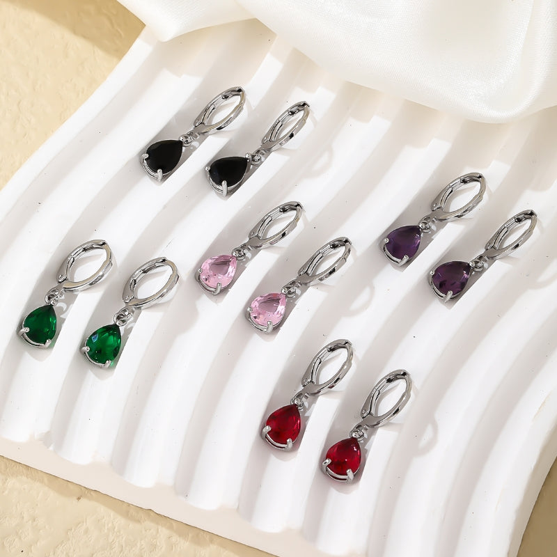 1 Pair Elegant Vintage Zircon Inlay Stainless Steel Drop Earrings