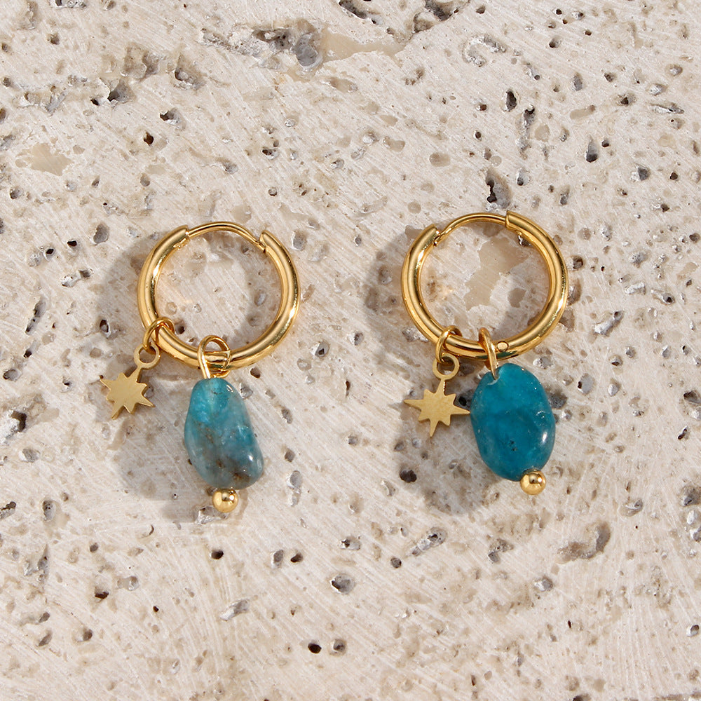 Classic Geometric Gold Plated Stainless Steel Earrings with Natural Stone Pendant