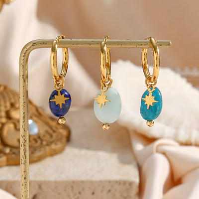 Classic Geometric Gold Plated Stainless Steel Earrings with Natural Stone Pendant