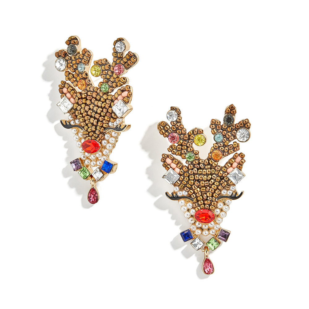 1 Pair Cute Elk Alloy Rhinestone Inlay Christmas Drop Earrings for Women