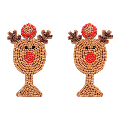 1 Pair Handmade Christmas Tree and Elk Beaded Drop Earrings for Women
