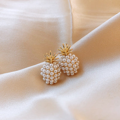 1 Pair Cute Pineapple Pearl Alloy Stud Earrings with 925 Silver Needle