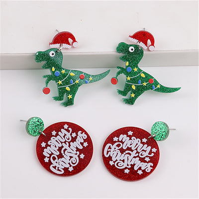 1 Pair Cute Dinosaur & Christmas Themed Acrylic Drop Earrings
