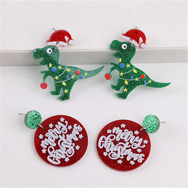 1 Pair Cute Dinosaur & Christmas Themed Acrylic Drop Earrings