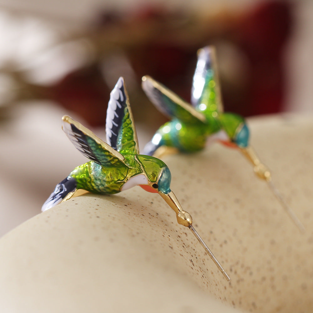 1 Pair Cute Bird Enamel Imitation Pearl Zircon Earrings