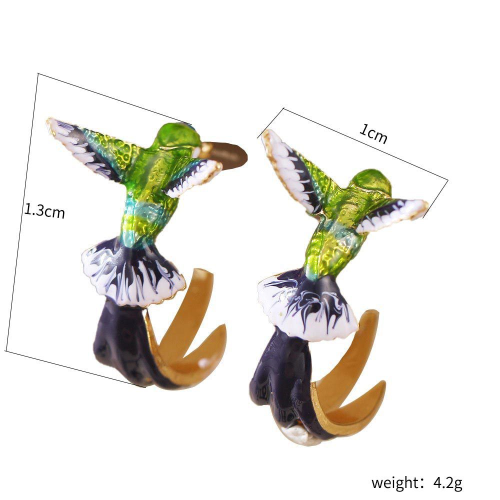 1 Pair Cute Bird Enamel Imitation Pearl Zircon Earrings