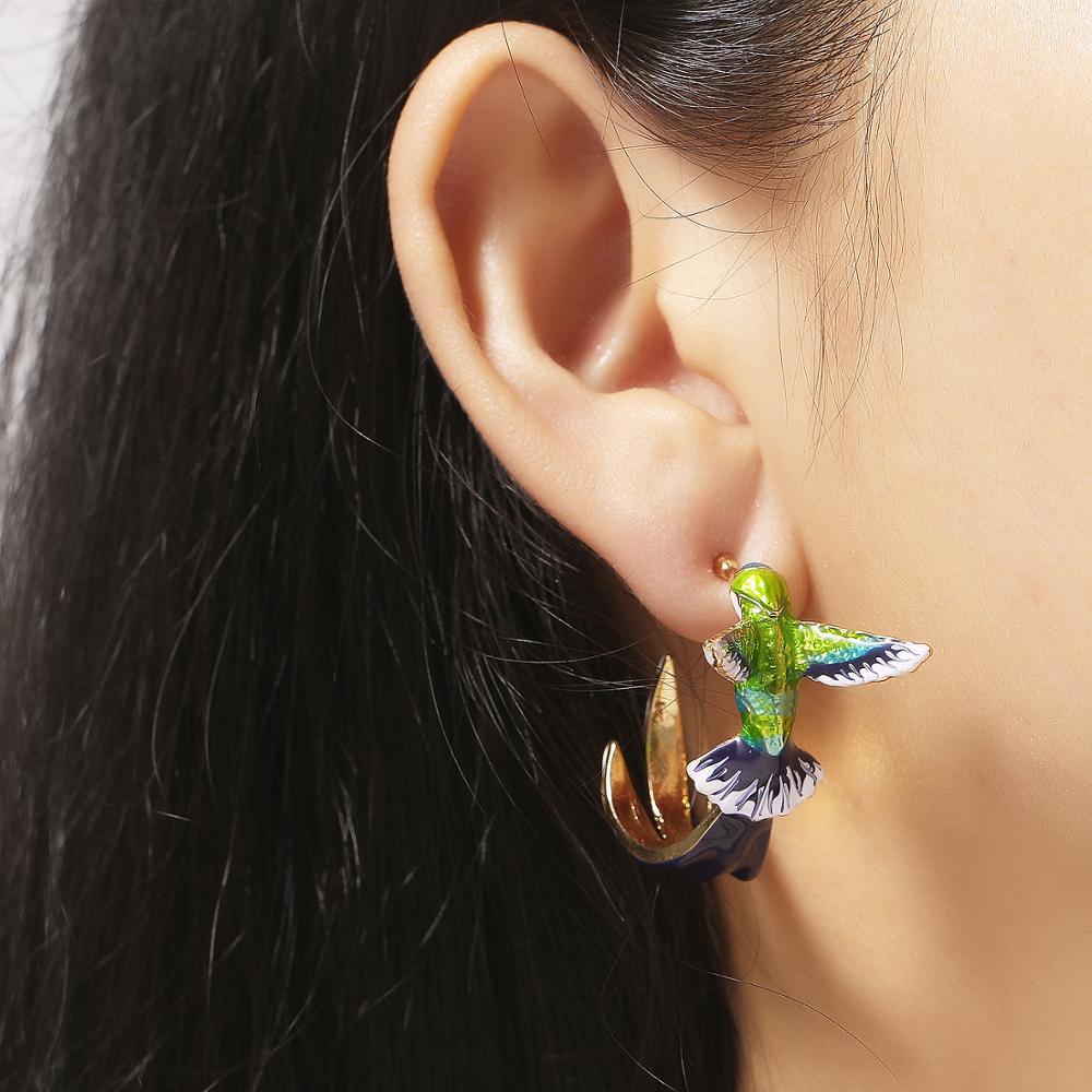 1 Pair Cute Bird Enamel Imitation Pearl Zircon Earrings
