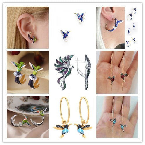 1 Pair Cute Bird Enamel Imitation Pearl Zircon Earrings