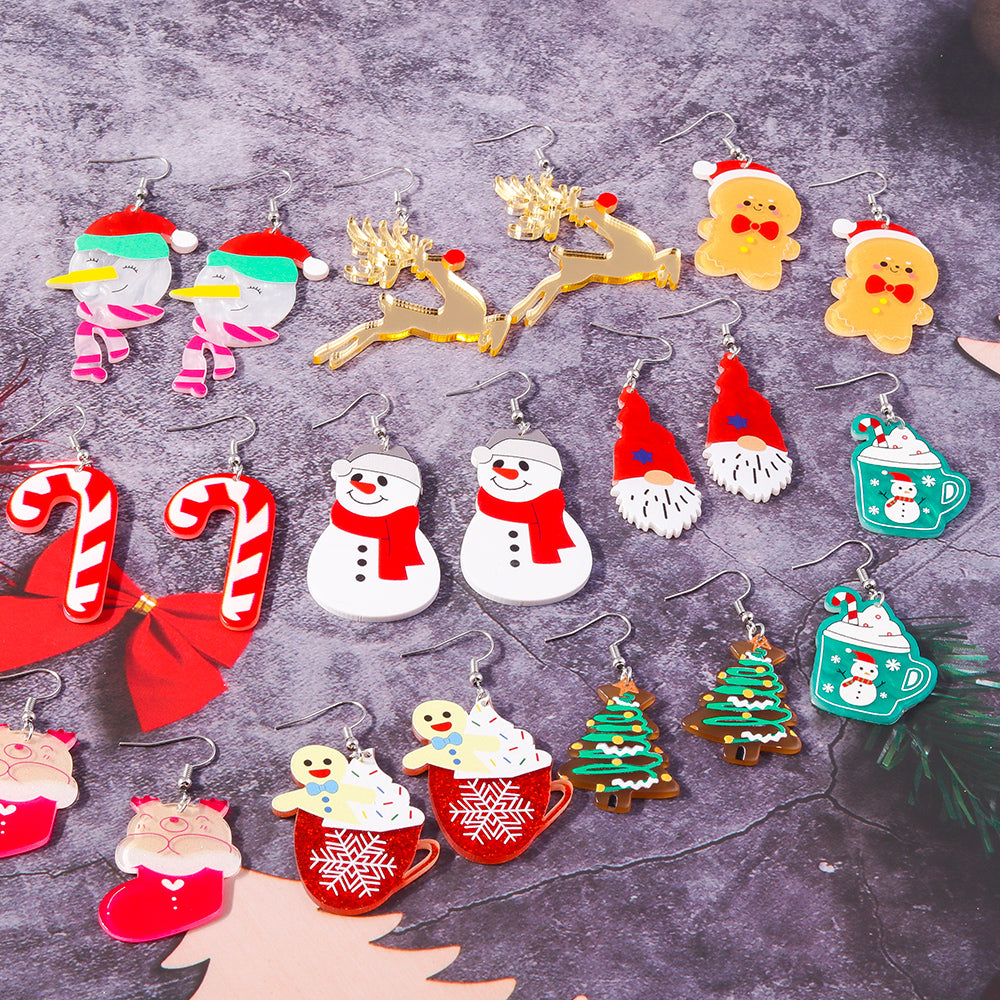 1 Pair Cute Santa Claus Snowman Christmas Drop Earrings