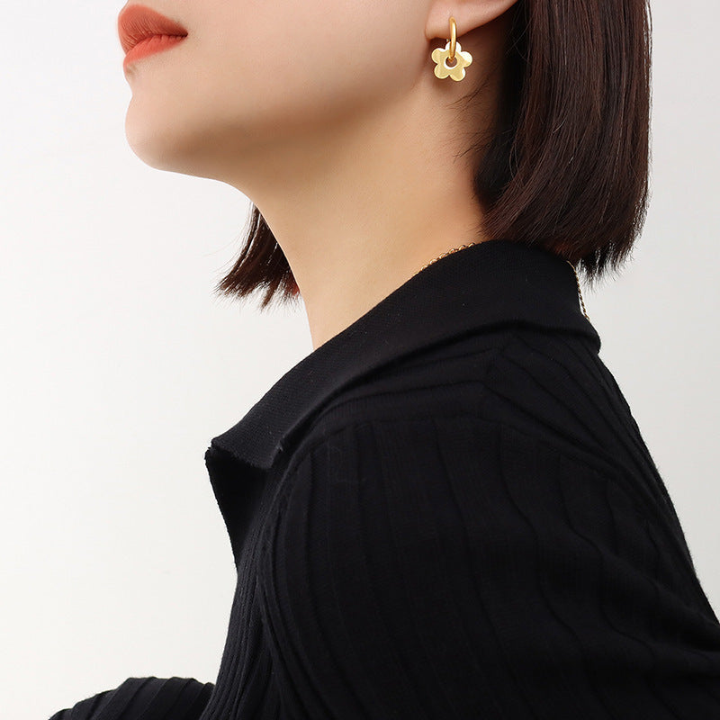 Elegant Floral 18K Gold Plated Titanium Steel Hoop Earrings