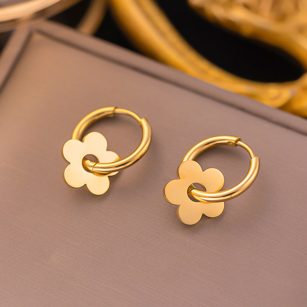 Elegant Floral 18K Gold Plated Titanium Steel Hoop Earrings