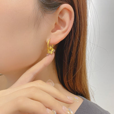 Elegant Floral 18K Gold Plated Titanium Steel Hoop Earrings