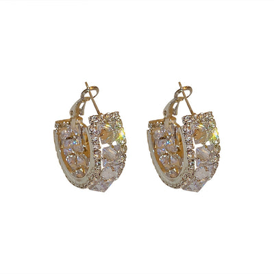 Elegant Geometric Zircon Inlay C-Shaped Hoop Earrings for Women