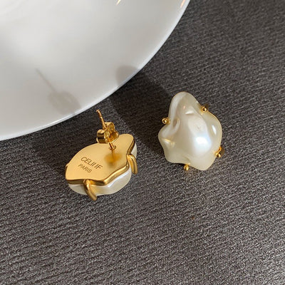 Elegant Baroque Freshwater Pearl 18K Gold Plated Brass Stud Earrings