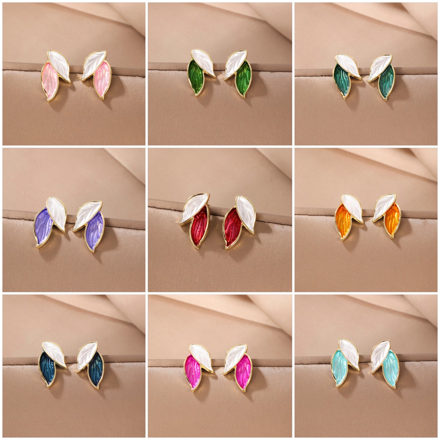 Elegant Korean Leaf Enamel Alloy Stud Earrings with S925 Silver Needle