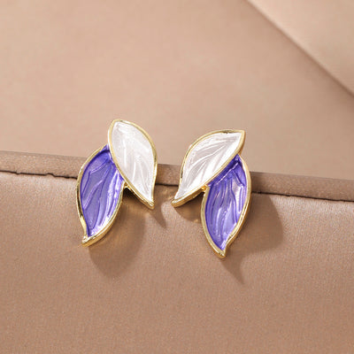 Elegant Korean Leaf Enamel Alloy Stud Earrings with S925 Silver Needle