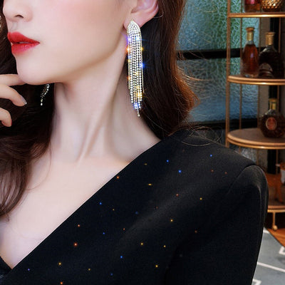 Elegant Geometric Rhinestone Tassel Drop Earrings for Women