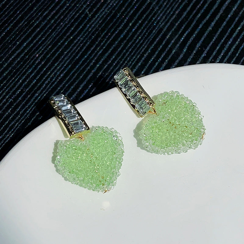 Elegant Heart Shape Rectangle Inlay Alloy Diamond Drop Earrings