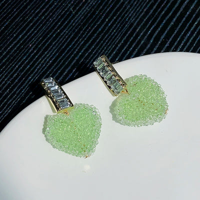 Elegant Heart Shape Rectangle Inlay Alloy Diamond Drop Earrings